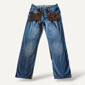 ECKO UNLTD Y2K Repurposed Suede Panel Jeans 32x32 Relaxed Fit